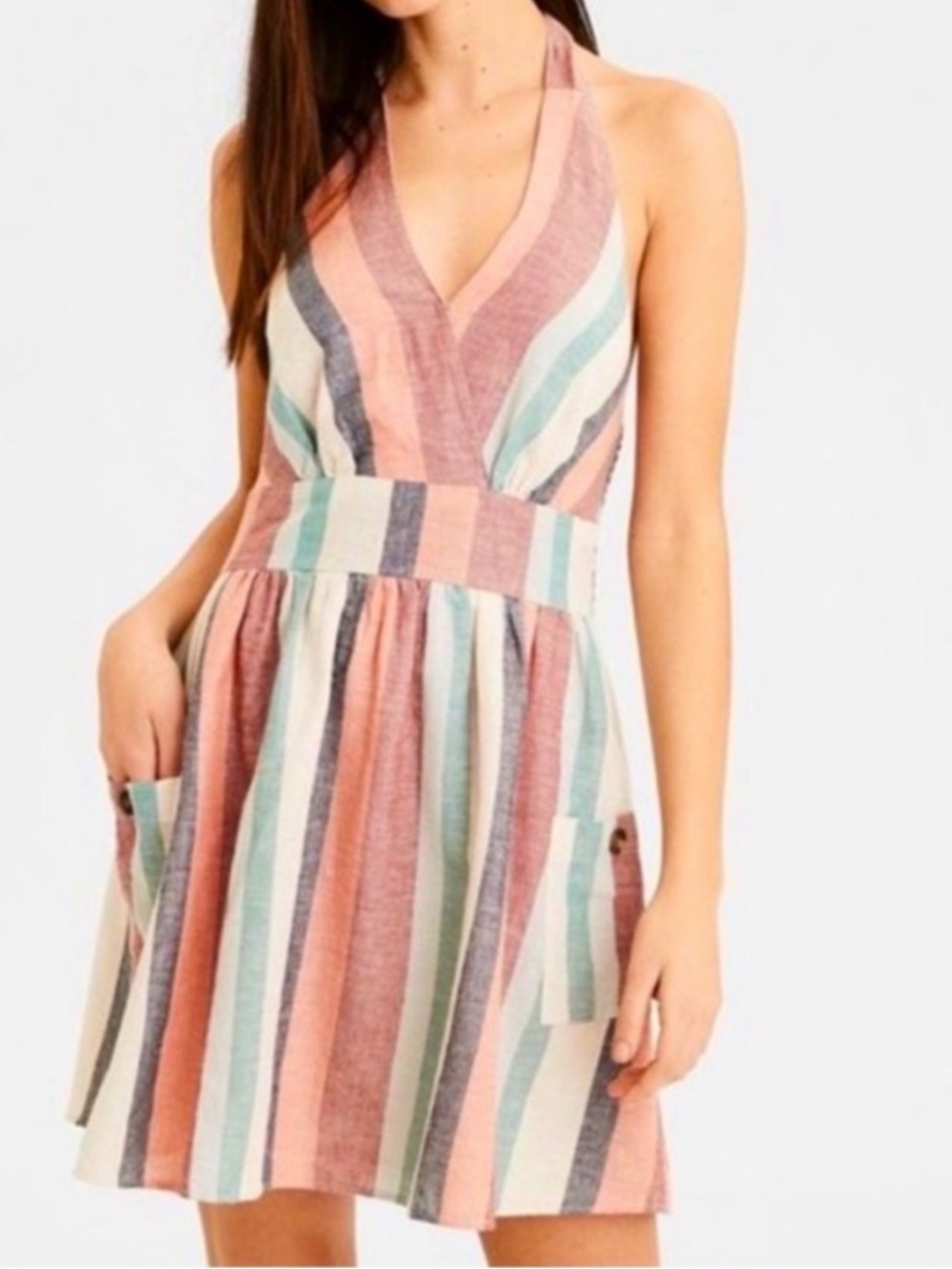 American Eagle Striped Halter Dress
